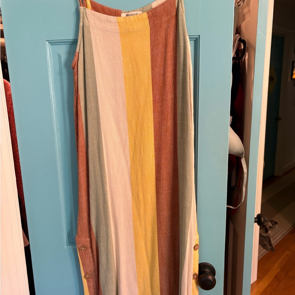 Rip Curl Asymmetrical Striped Maxi Yellow, Brown, Cream